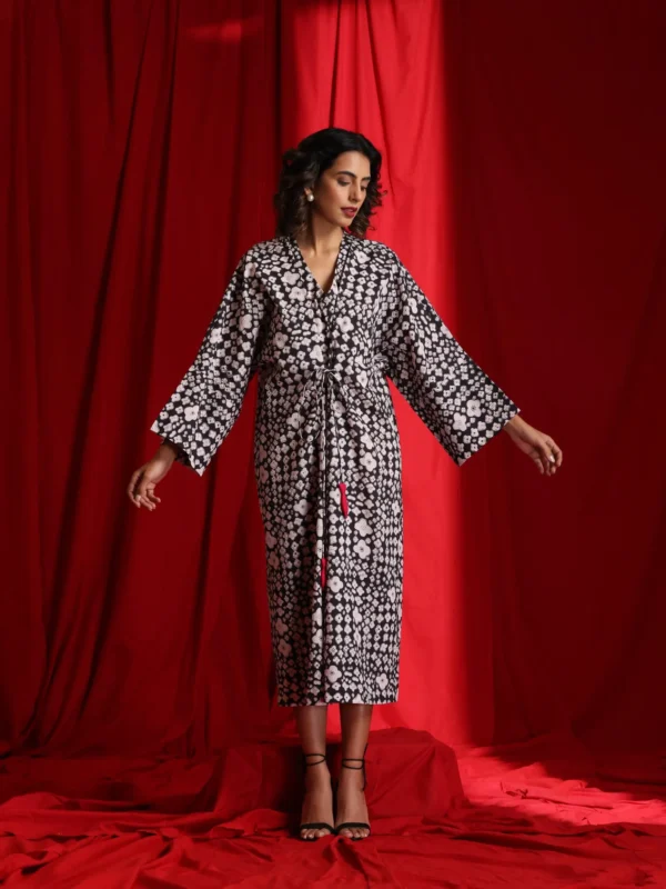 Black & White Block print kaftan (Free Size)