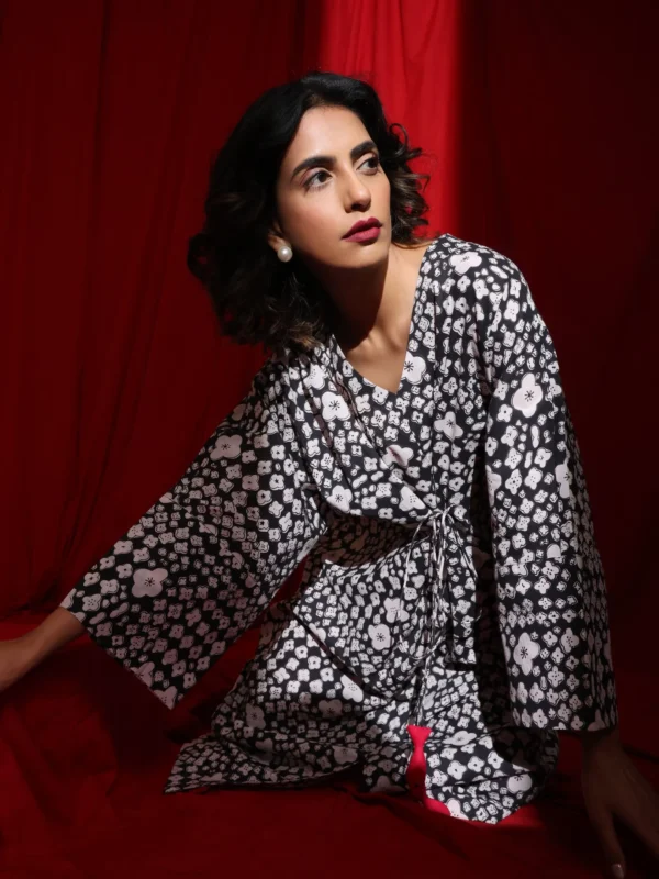 Black & White Block print kaftan (Free Size) - Image 4